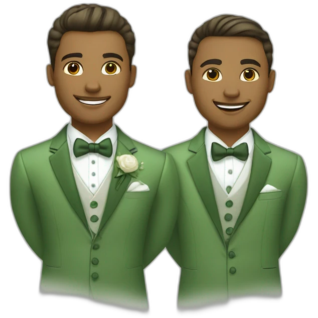 set of grooms in green suits light olive skinned latio the other white emoji