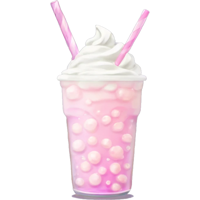Whipped Cream Bubble Tea "A pastel pink bubble tea topped with glowing whipped cream, shiny tapioca pearls at the bottom, and a straw surrounded by soft sparkles." emoji