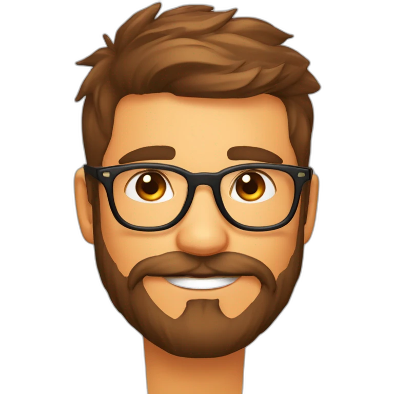 Jeune homme barbu et moustage marron avec lunettes oranges nez orange emoji