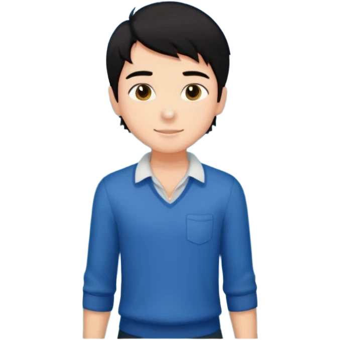 검은 머리의 소년, 옷을 입고 있는 바다를 좋아하고, 완벽을 추구하는, 귀여운 emoji