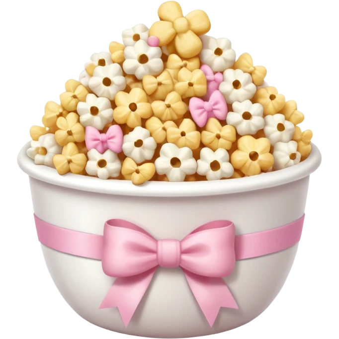 popcorn soft texture in white bowl with pink pastel bow emoji