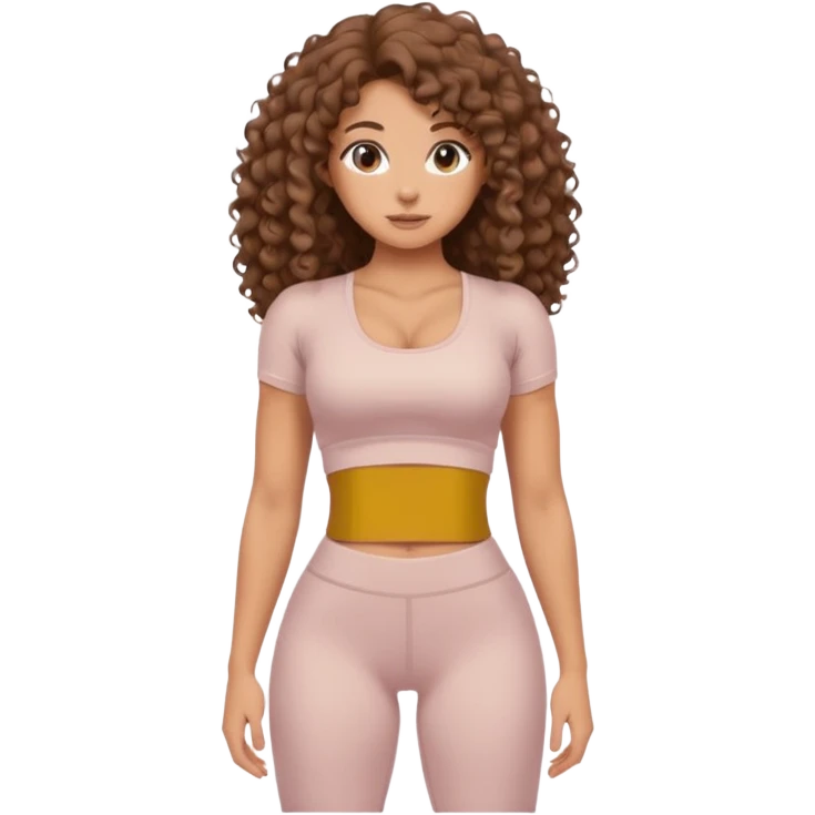 Create dream body girl with big glute and small waist and brown flat no volume curly long hair with pastel beige gym clothes  emoji