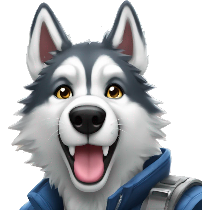 Lobo husky tomándose una selfie emoji