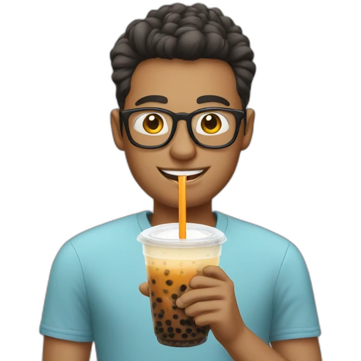 Guy with glasses drinking bubble tea emoji