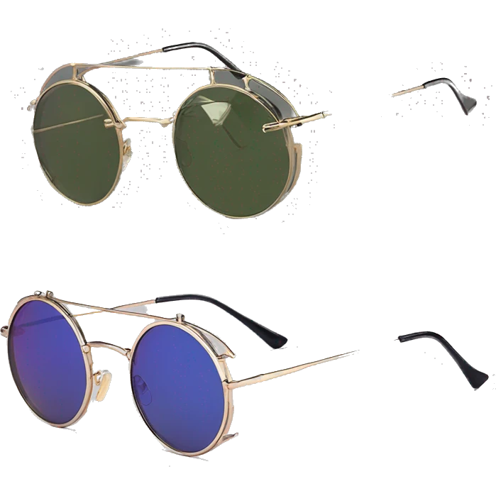 Round Sunglasses Vintage Metal Frame Double Bridge Sunglasses emoji