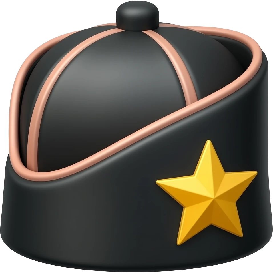 flat black shiny Peaked Breton Kepi hat with pastel orange and gold star on it emoji
