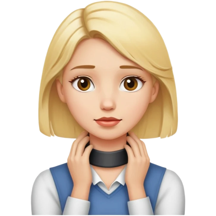 a blonde girl with hands on neck emoji