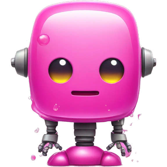 a pink robot with slime emoji