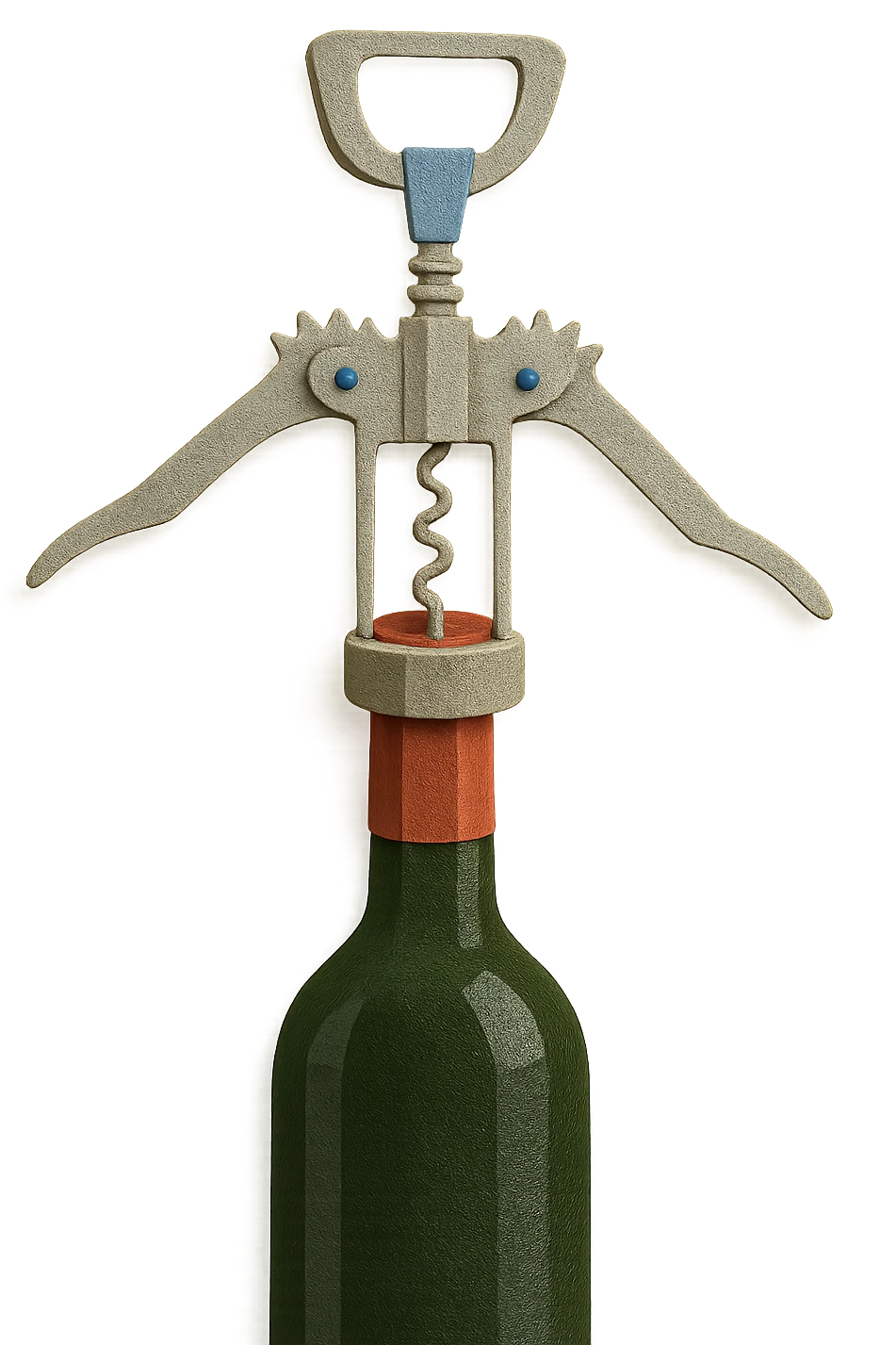steel wine opening step 1: removing capsule foil, realistic dark green wine bottle color, no background emoji