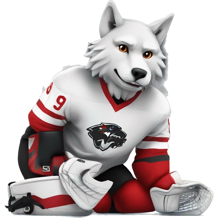 A wolf hockey player lies on the ice in a red white and black uniform A wolf hockey player lies on the ice in a red white and black uniform emoji