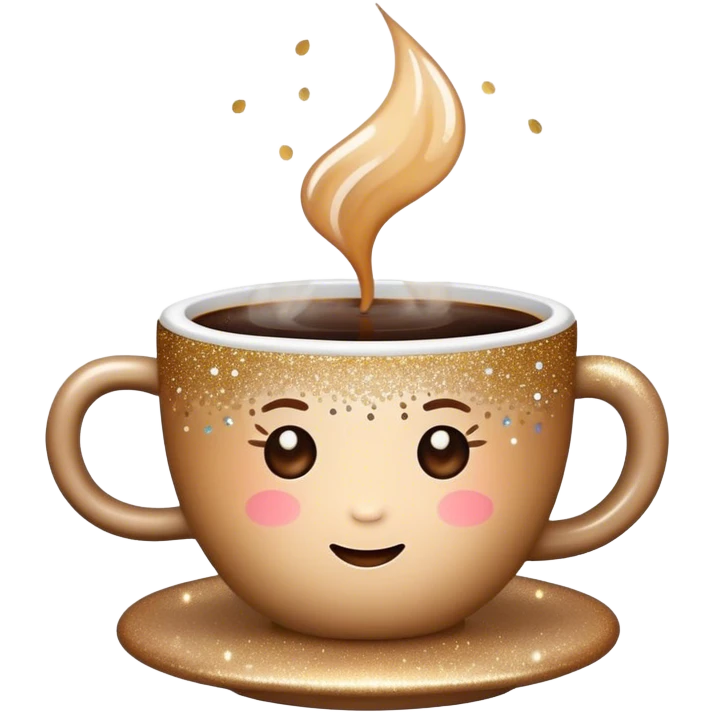 cute cup of coffee with steam and glitter emoji