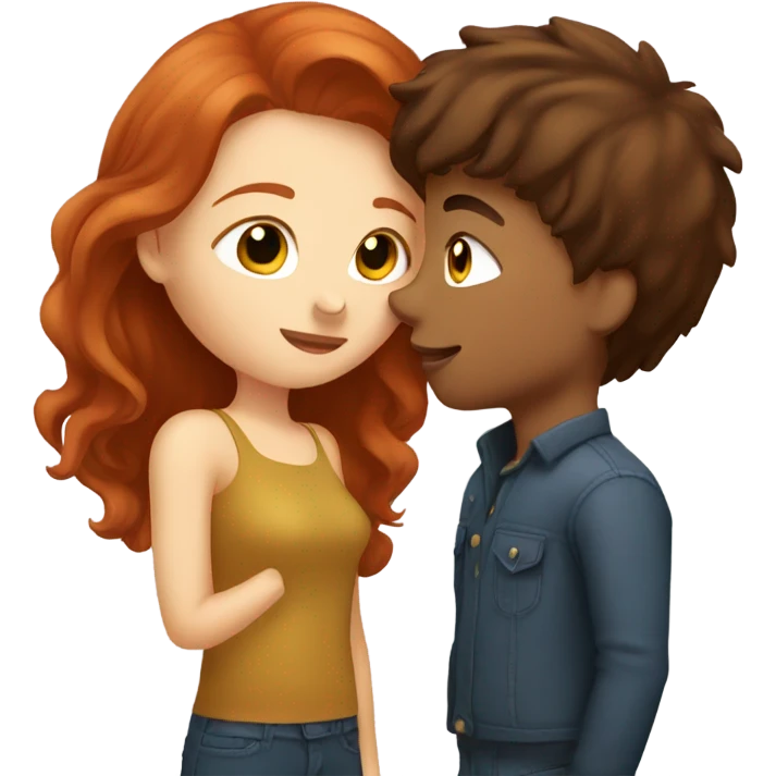 Redhead girl kissing brunette boy  emoji