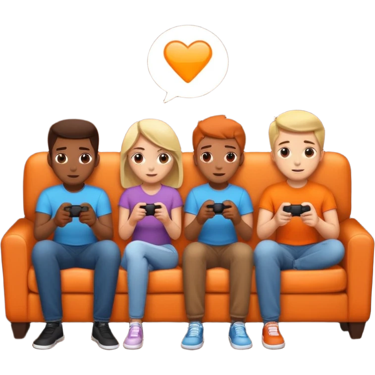 group of friends on couch playing a game couch should be dark orange emoji