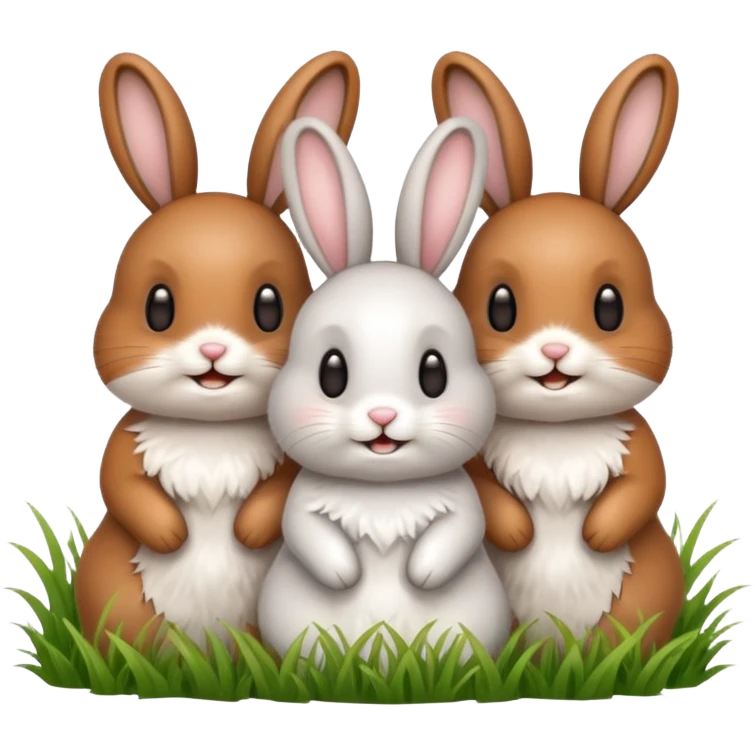 3 Bunny's standing in grass field happy looking foward emoji