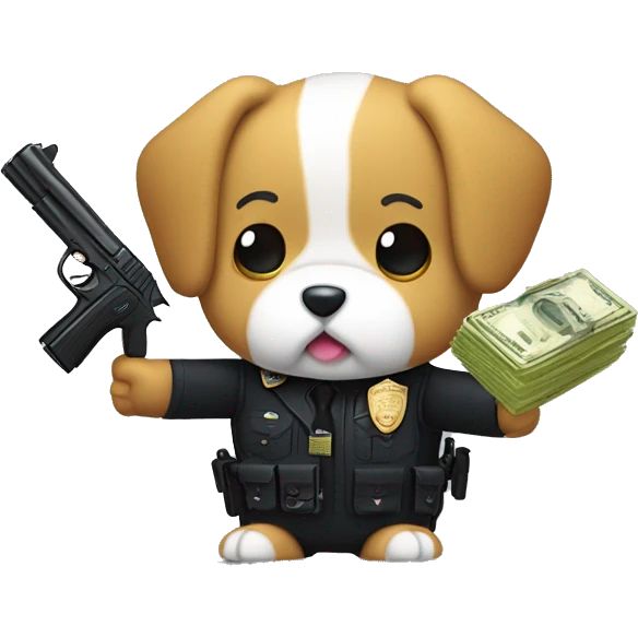 Dog getting money from bank and police shot the dog with toy gun cute versin sanrio emoji