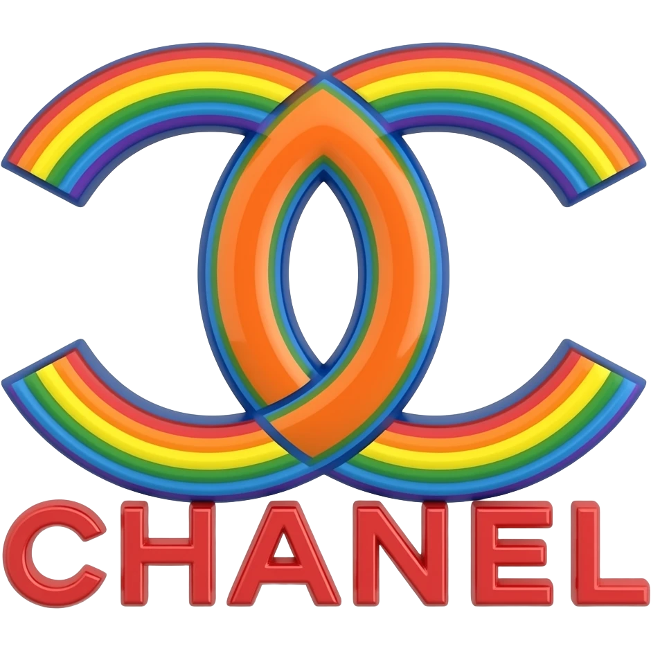 name "Chanel" in raspberry red 3D style typography lettering, each color of the rainbow as a border outlined around each letter, isolated, 3d rendering, no emoji icons no emoji faces and must have no human figures emoji