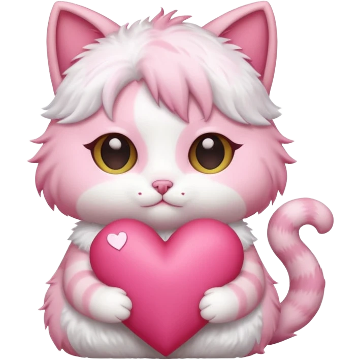chibi anime pink cat holding a big heart emoji