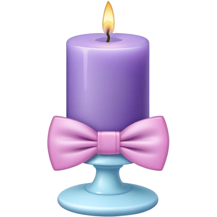 Purple candle on a white marble-candle-holder-stand, flowers, bow tie, light-blue, pink, white, pastel purple emoji