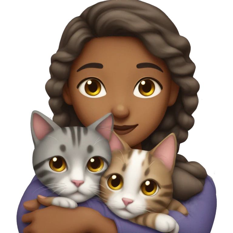 brownskin girl cuddling gray tabby cat emoji