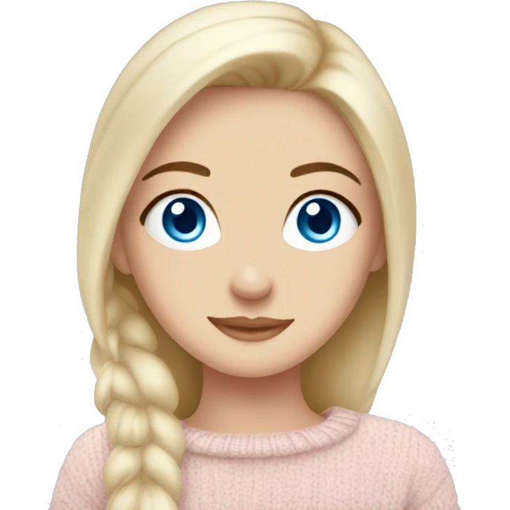 Pretty blue eyed white girl with light pink sweater reading cozy emoji