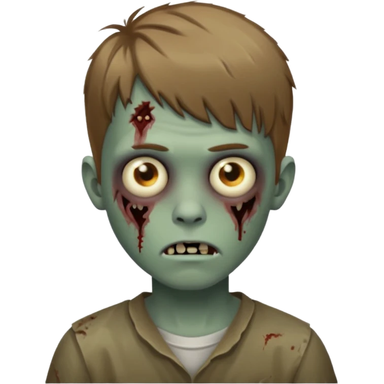 Crie um emoji de um menino com o cabelo castanho claro com uma franja e o corte low fade zumbi emoji