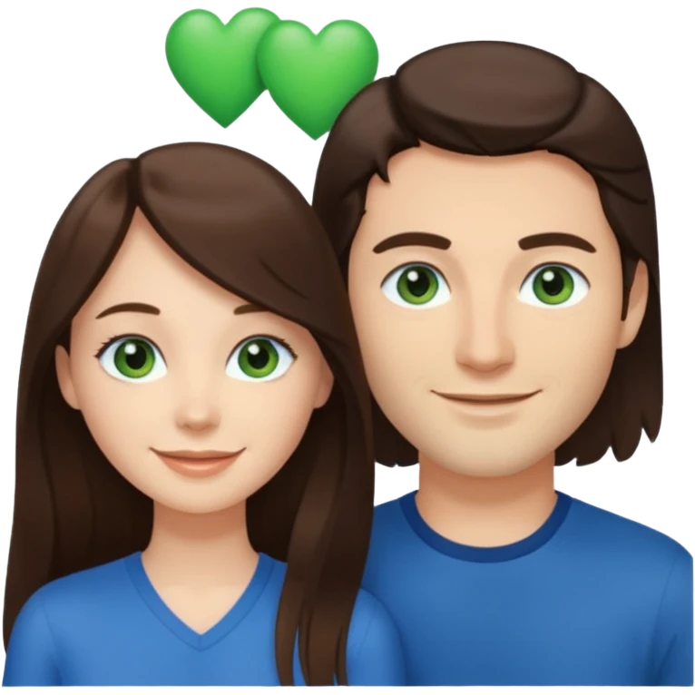 “A Polaroid-style photo of a couple with a heart of a white woman with long brunette hair and blue eyes, and a white man with short brunette hair and green eyes.” emoji