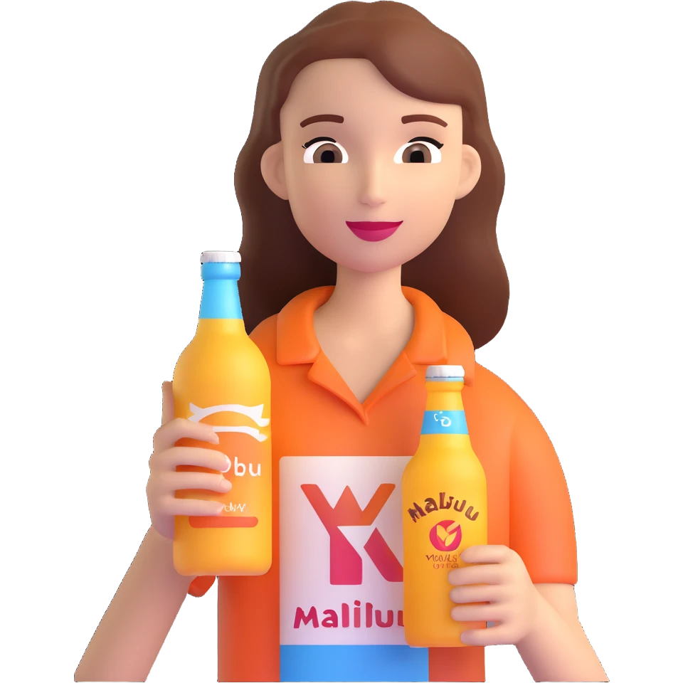 young woman holding a bottle of Malibu emoji