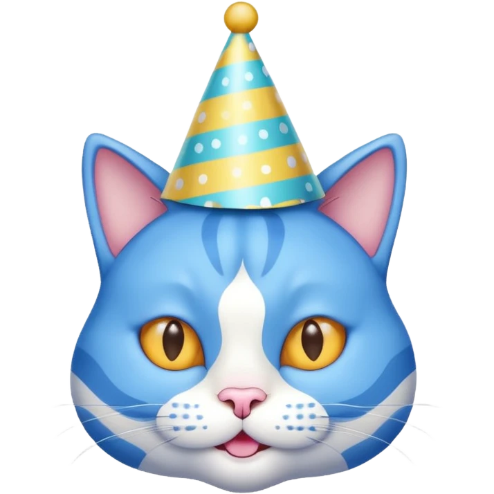 blue cat  with party hats emoji