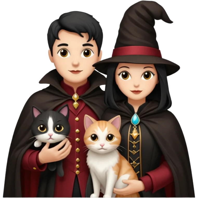 magician couple and their pet cat emoji