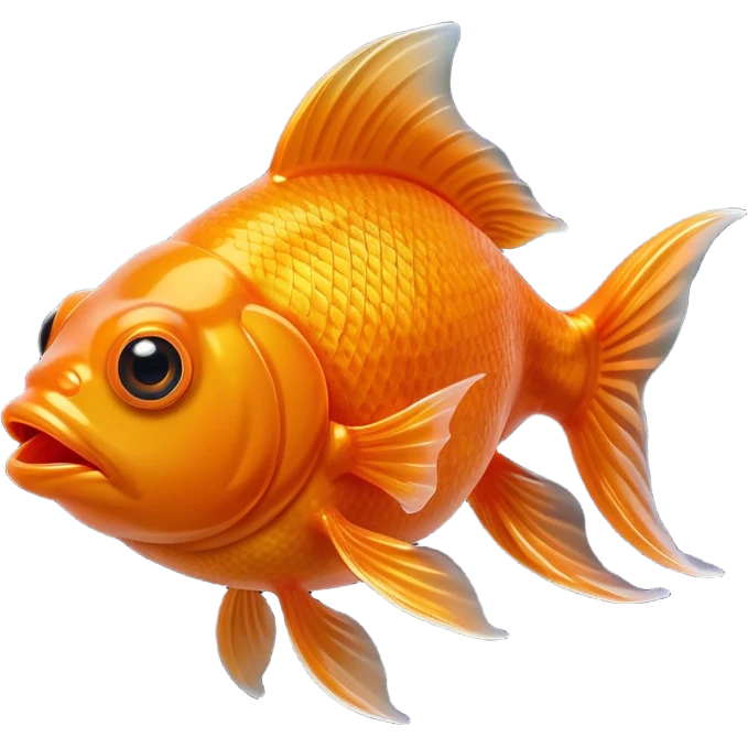 Cinematic Comical Orange Goldfish Portrait Emoji, Head tilted dramatically with an exaggeratedly amused expression, featuring a striking, glossy orange body with lively, fluttering fins, wide, expressive golden eyes filled with playful disbelief, Simplified yet hilariously expressive features, highly detailed, glowing with a slightly sassy glow, high shine, dramatic yet playful, stylized with an air of cheeky mischief, bright and endearing, soft glowing outline, capturing the essence of a spirited and over-the-top goldfish, so meme-worthy it feels like it could side-eye its way into internet fame instantly! emoji