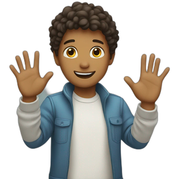 a boy waving hands to say hi emoji