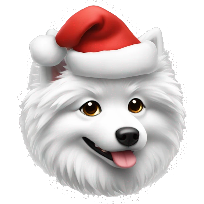 fluffy spitz black and white wearing santas hat emoji