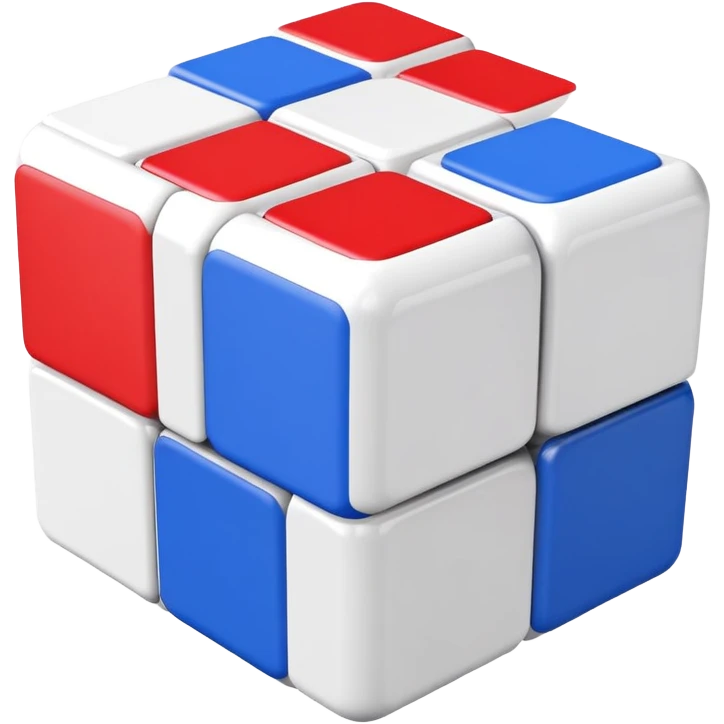 A 3x3 Rubik's Cube slightly turned, with only red, blue, and white colored squares, minimalist iOS emoji style emoji