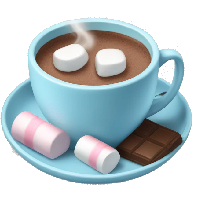 Pastel blue cup with hot chocolate and marshmallows  emoji