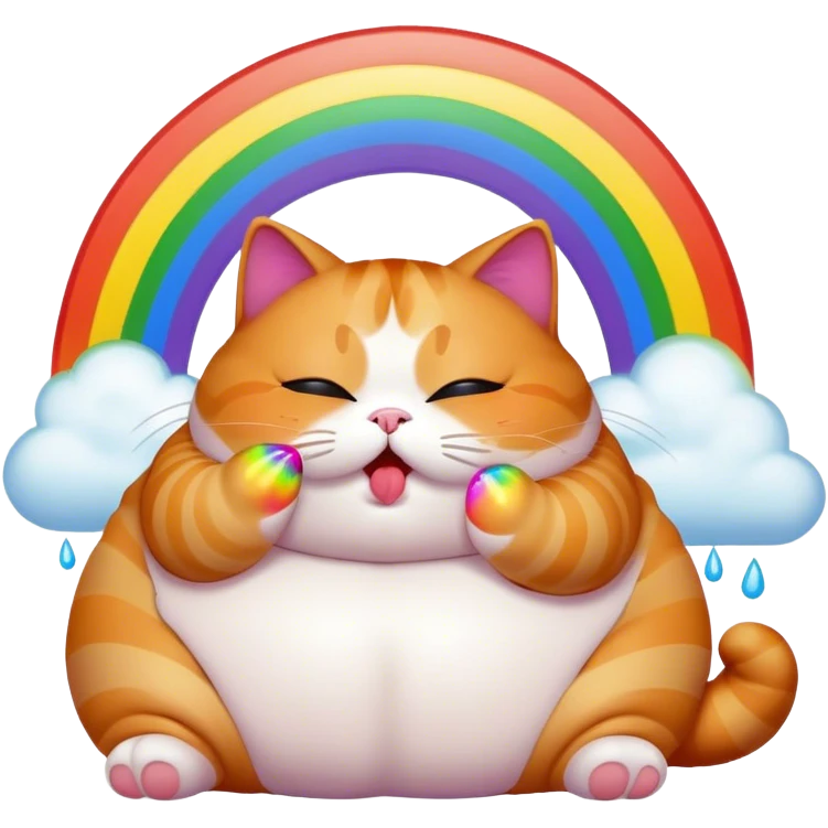 fat obese Cat puking rainbows emoji