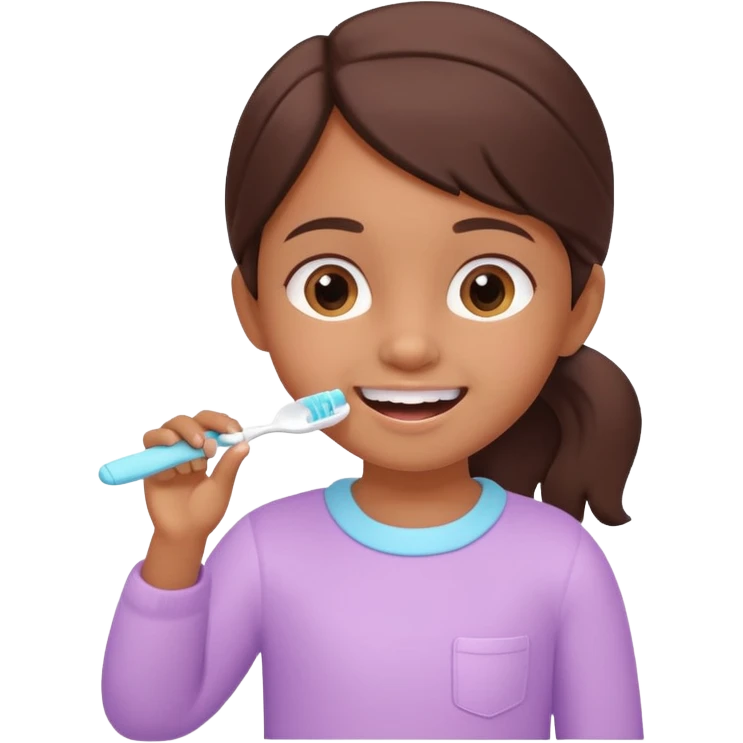 little brown girl brushing her teeth, pastel portrait, bright nourishing morning atmosphere, soft focus, isometric 3d plush emoji