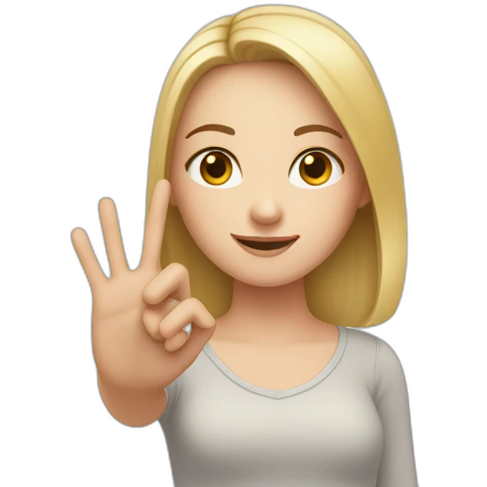 white girl showing three fingers on one hand emoji