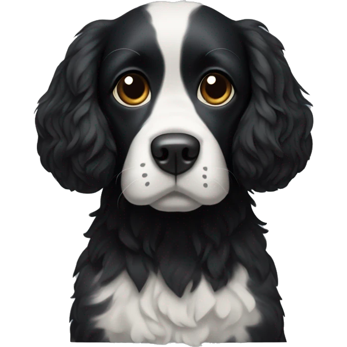Small completely black spaniel with black fur on his whole face and white fur only on his chest emoji