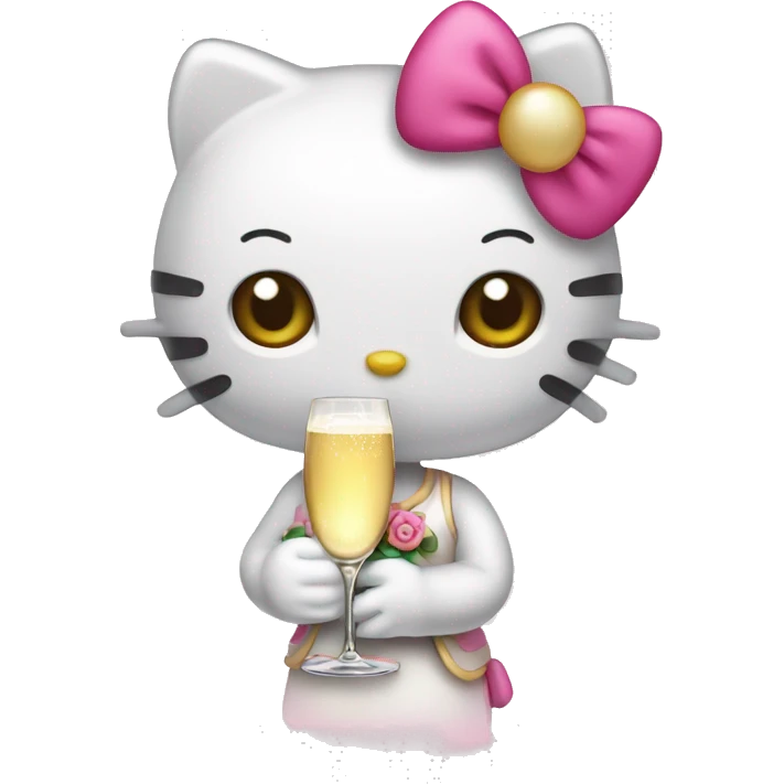 Hello kitty holding a glass of champagne  emoji