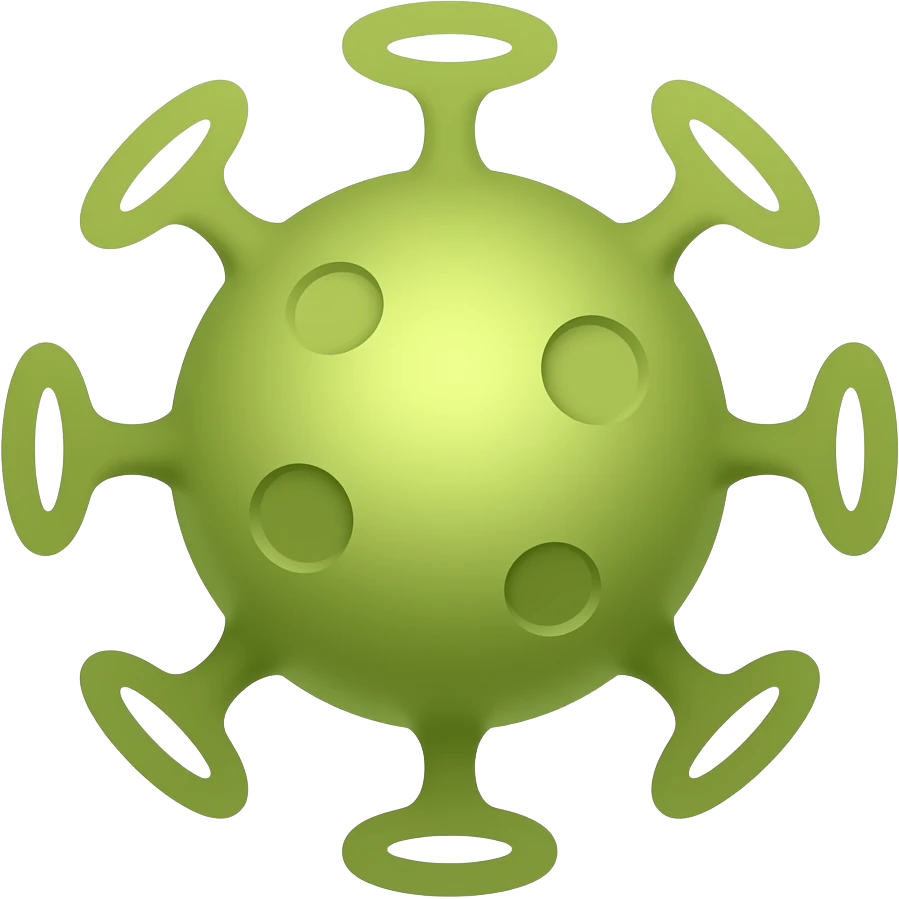 Minimalist flat design icon of a stylized virus shape, simple and clean, not scary, modern vector style, soft gradient (green and yellow), no text, transparent background emoji