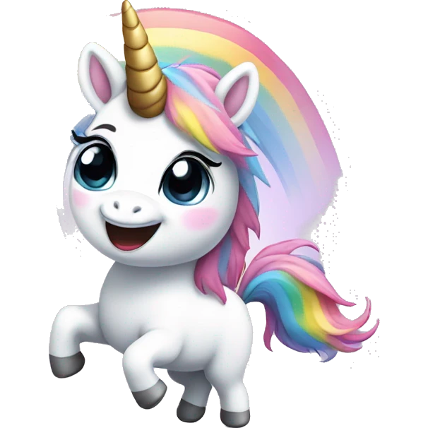 Cute fluffy unicorn dancing on Rainbow  emoji