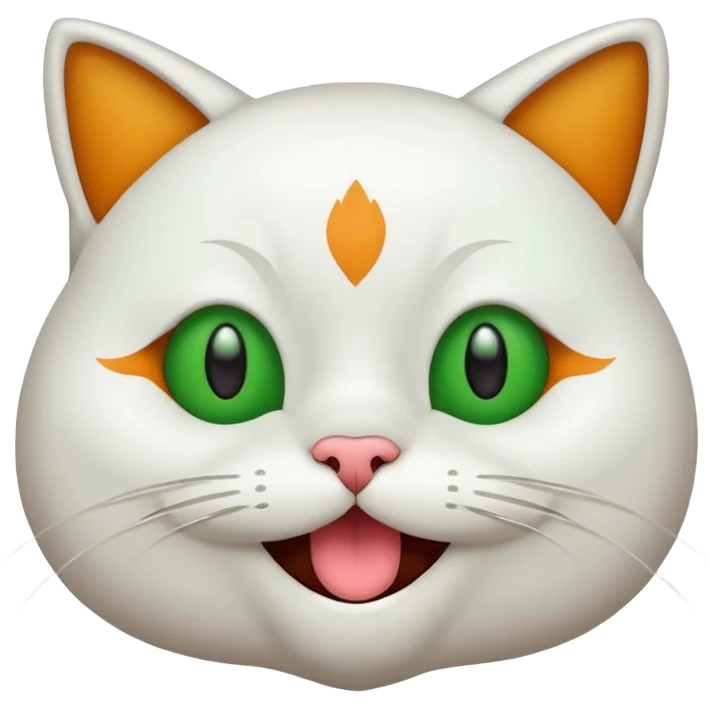 Realizar emoticonon de gato blanco con tonos gris claro solo carita sonriendo muy feliz ojos grandes de color verde con amarillos y bigotes largos  emoji