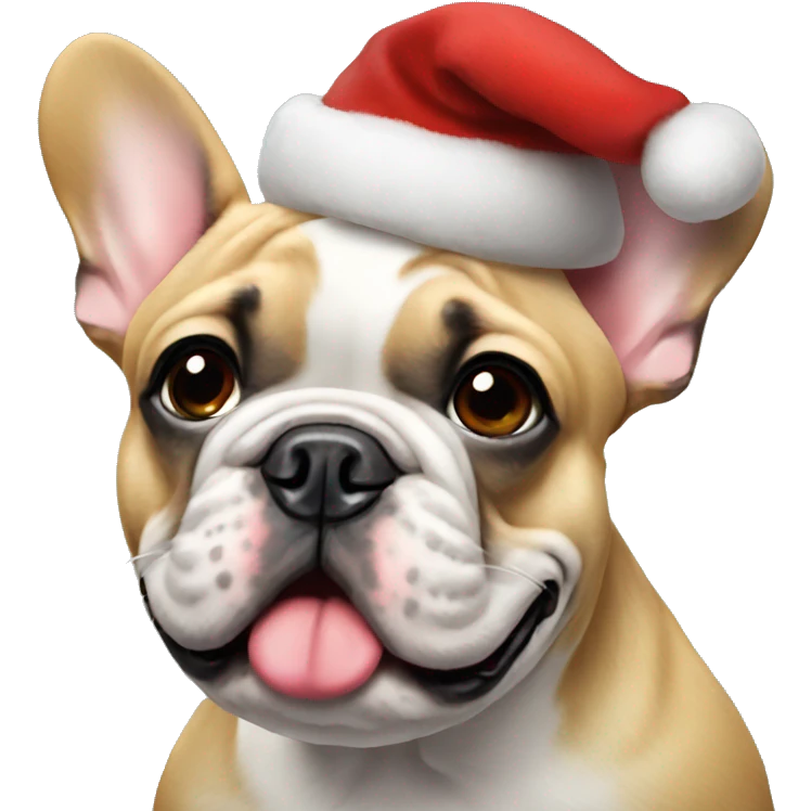 A French bulldog with a Christmas hat emoji