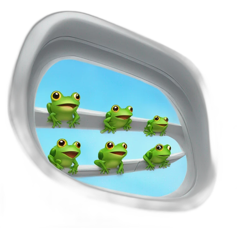 5 frogs fly on an airplane and look out the windows emoji