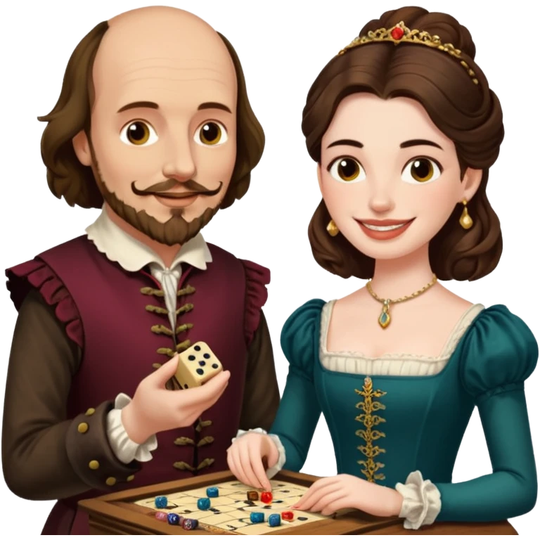 Can you make an emoji of William Shakespeare and Anne Hathaway playing Yahtzee  emoji