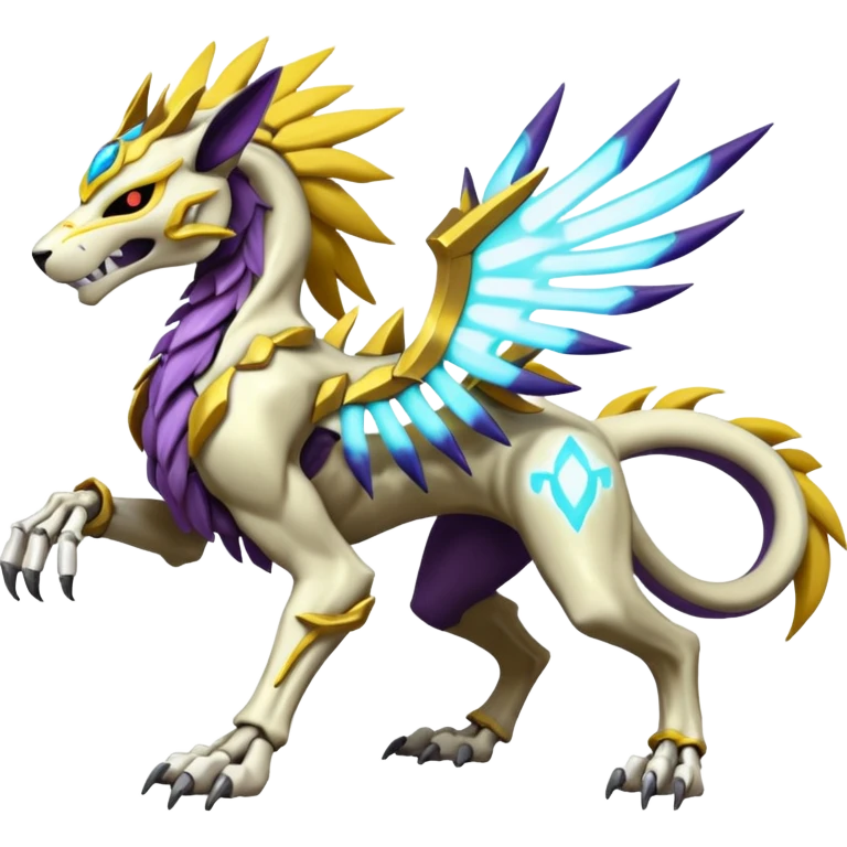 Colorful Skeletal masked armored Solgaleo-Raikou-Pokémon-Digimon-Fakémon-fusion-hybrid-creature, full body emoji