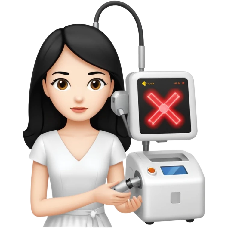 Hada con máquina de depilación láser con vestido blanco y pelo negro  emoji