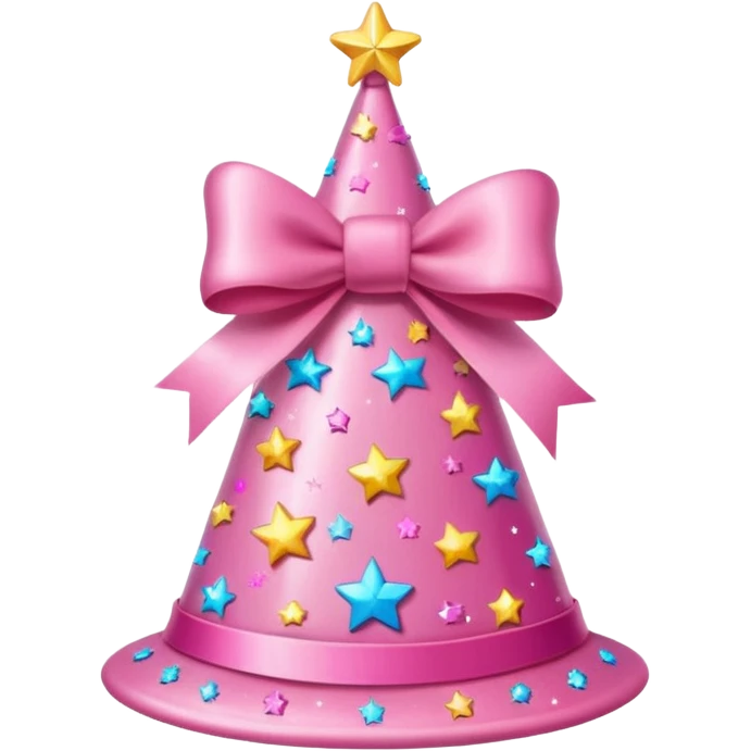 birthday hat with a bow, decorated with stars and sparkles emoji