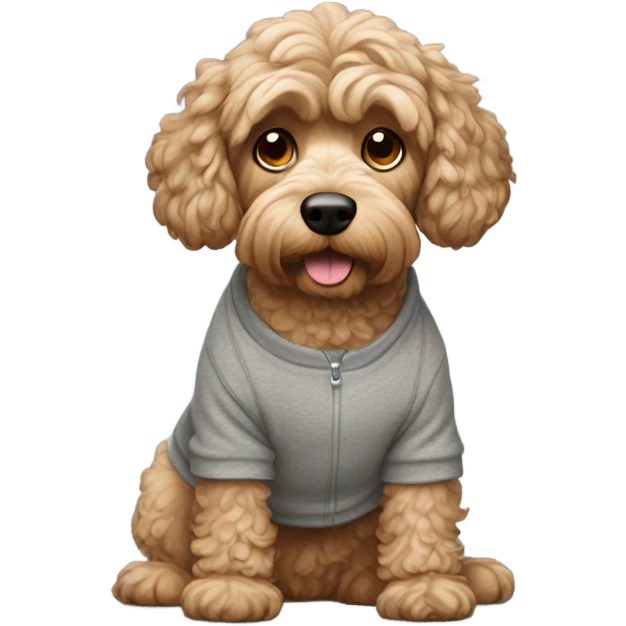 tan cockapoo dog wearing a grey sweatshirt emoji
