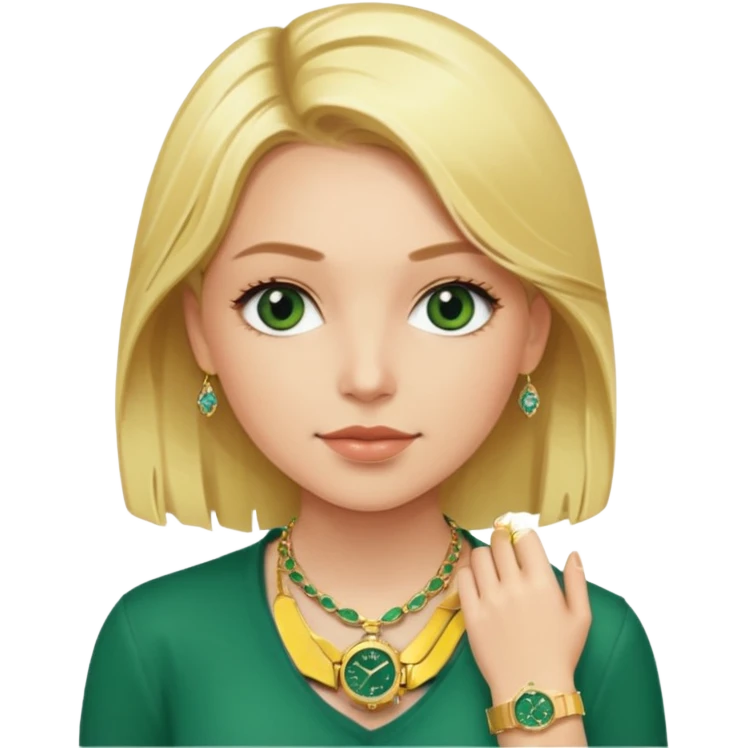 Breitling green faced watch on blonde girl wrist with gold necklace and gold bracelets emoji